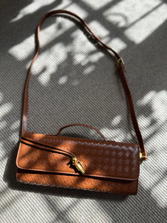 Brown Weave Clutch Bag