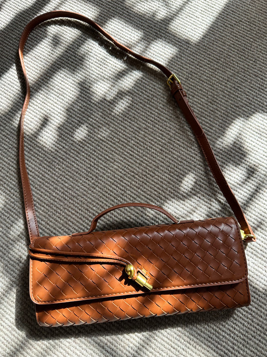 Brown Weave Clutch Bag